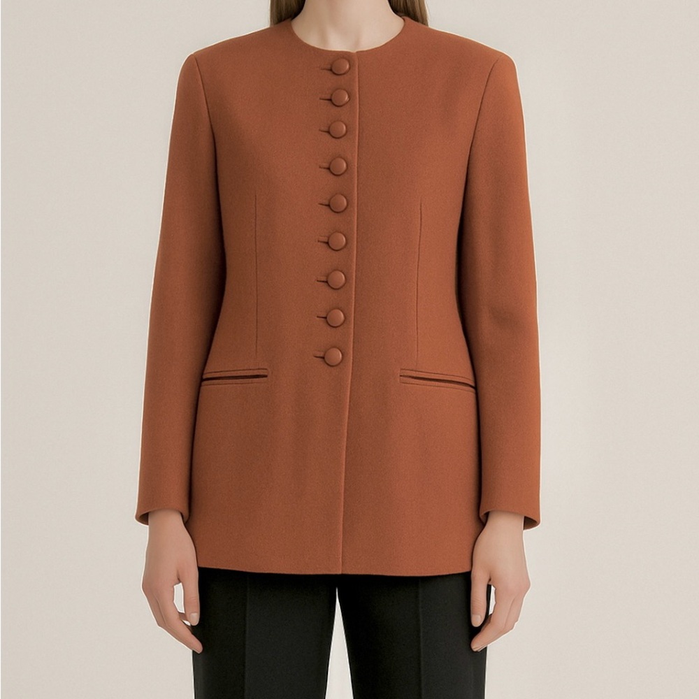 Vintage Wool J.G. Hook Long Brown Jacket Collarless Coat Women’s 10